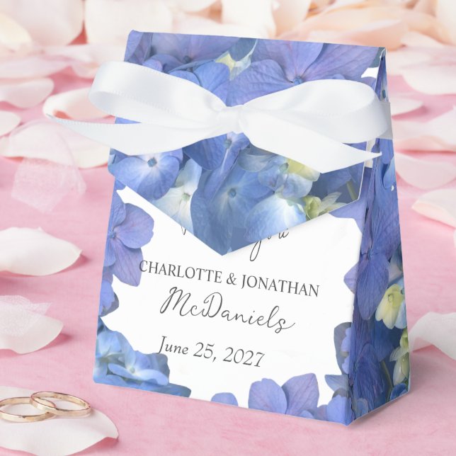 Blue Hydrangea Petals Wedding Personalised Names Favour Box (Wedding)