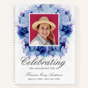 Blue Hydrangea Photo Memorial Funeral Guest Book