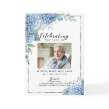 Blue Hydrangea Photo Memorial Funeral Program