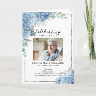 Blue Hydrangea Photo Memorial Funeral Program Card