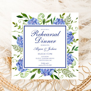 Blue Hydrangea Photo Rehearsal Dinner Invitation