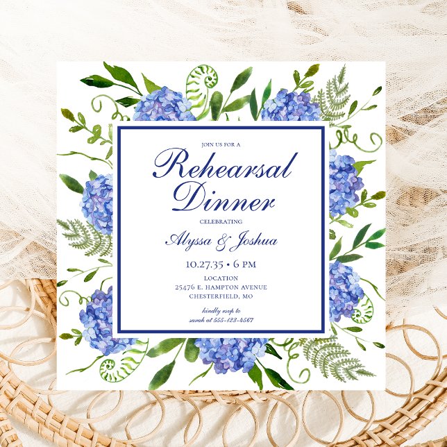 Blue Hydrangea Photo Rehearsal Dinner Invitation (Creator Uploaded)