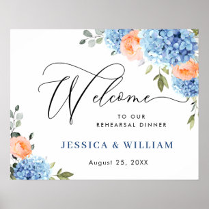 Blue Hydrangea Pink Blush Roses REHEARSAL DINNER Poster