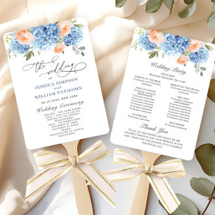 Blue Hydrangea Pink Roses Wedding Ceremony Program Hand Fan