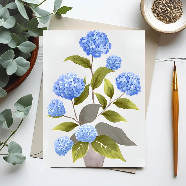 Blue Hydrangea Plant | Beautiful Floral Watercolor Postcard (Creator Uploaded)