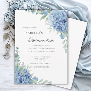 Blue Hydrangea Quinceañera Celebration 15 Invitation