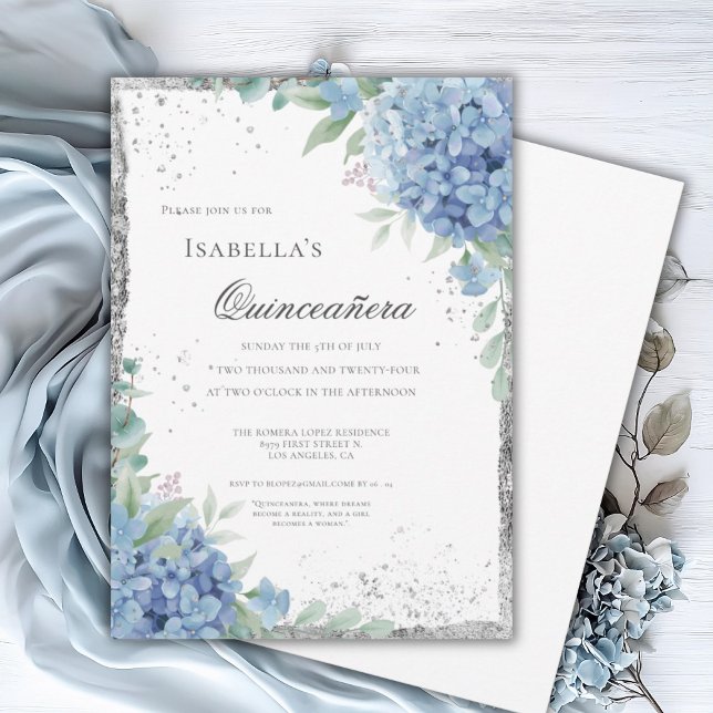 Blue Hydrangea Quinceañera Celebration 15 Invitation (Creator Uploaded)