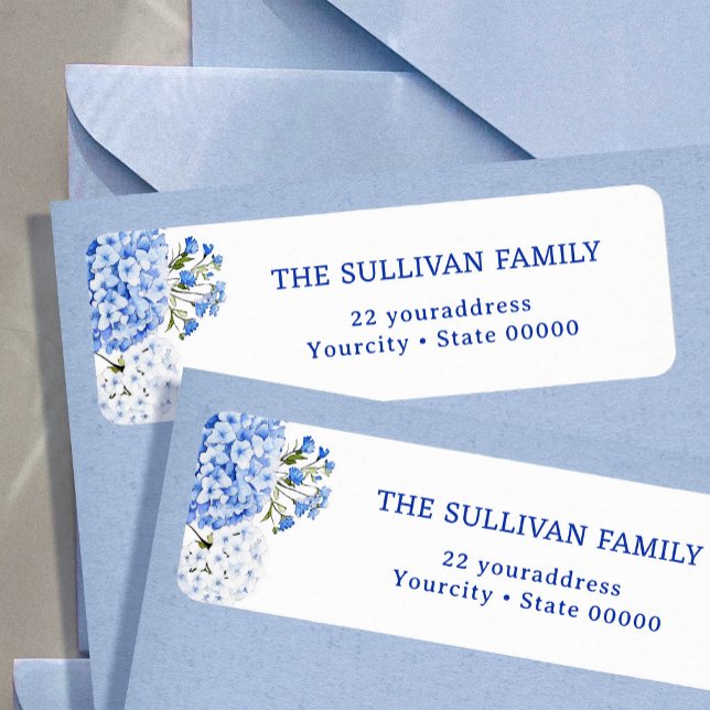 Blue hydrangea return address label (Creator Uploaded)