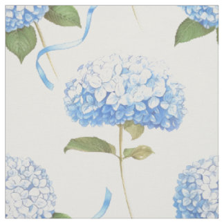 Blue Hydrangea Ribbon Floral Pattern Fabric