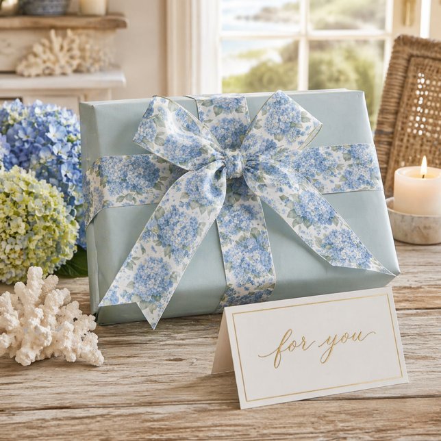 Blue Hydrangea Ribbon for Gift Wrapping, Weddings  Satin Ribbon (Wrap beautifully with coastal hydrangea ribbon—perfect for elegant gifts and special moments)