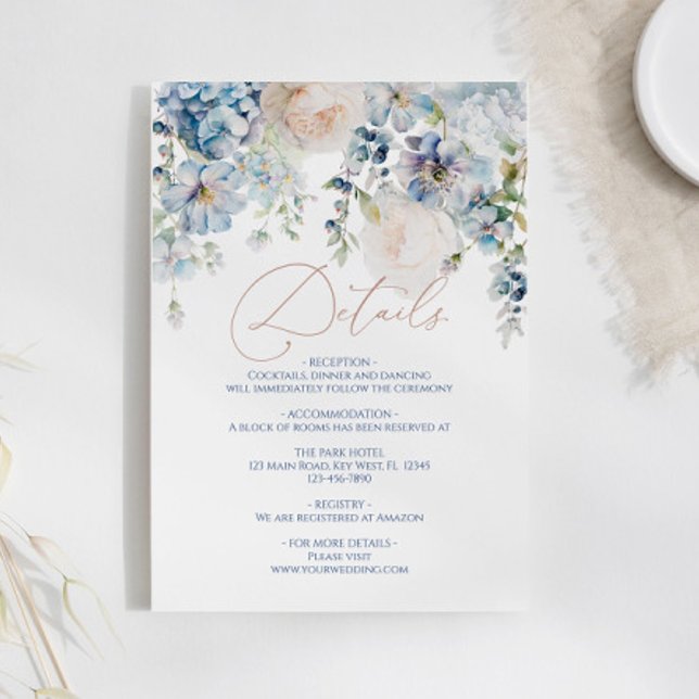 Blue Hydrangea & Rose Wedding Details Enclosure Card (Creator Uploaded)