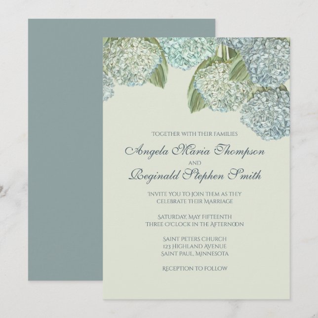 Blue Hydrangea/ Sage Green  Invitation (Front/Back)