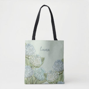 Blue Hydrangea/ Sage Green Tote Bag