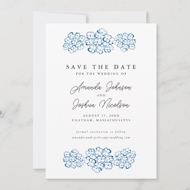 Blue Hydrangea Save the Date (Front)