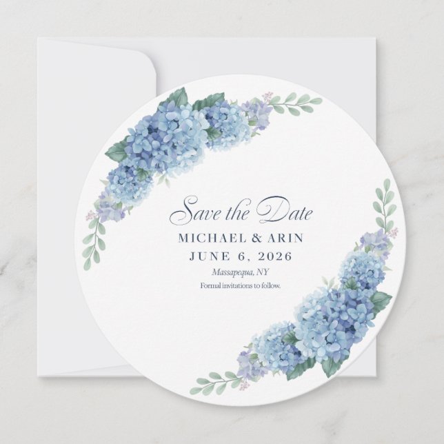 Blue Hydrangea Save The Dates Date (Front)