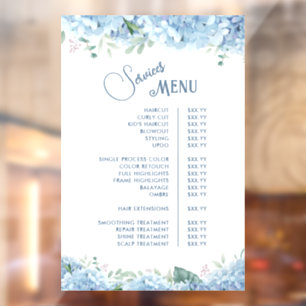 Blue Hydrangea Services Menu