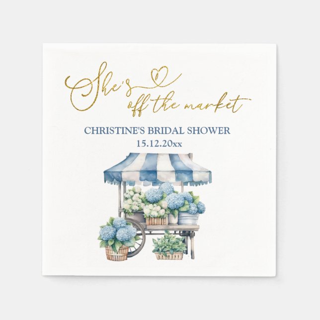 Blue Hydrangea She's off the Market Bridal Shower Napkin (Front)