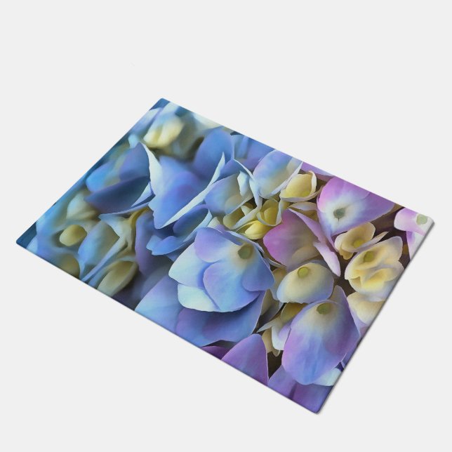 Blue Hydrangea Shrub Artistic Bossom Doormat (Angled)