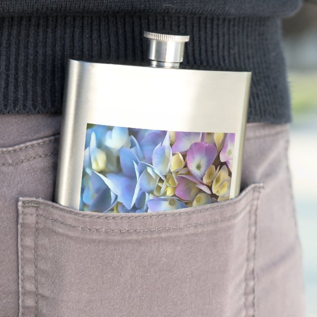 Blue Hydrangea Shrub Artistic Bossom Hip Flask (In Situ)