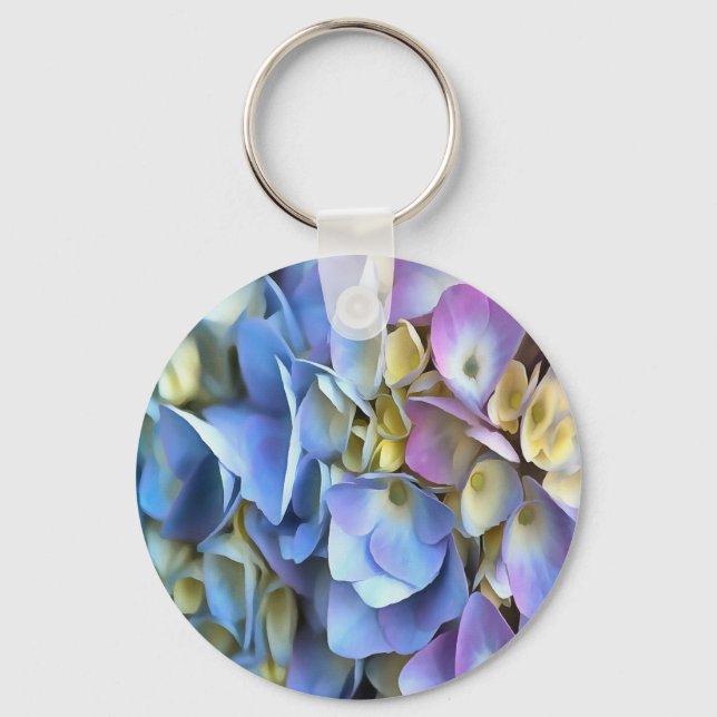 Blue Hydrangea Shrub Artistic Bossom Key Ring (Front)