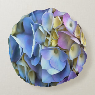 Blue Hydrangea Shrub Artistic Bossom Round Cushion