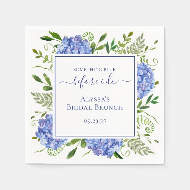 Blue Hydrangea Something Blue Before I Do Napkin (Front)