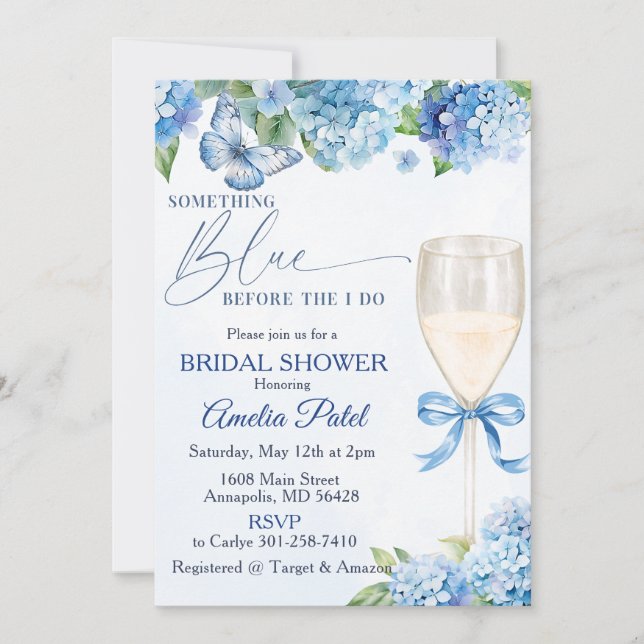 Blue Hydrangea Something Blue Bridal Shower  Invitation (Front)