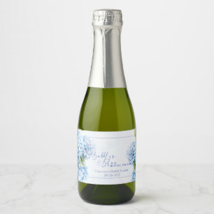 Blue Hydrangea Something Blue Bridal Shower Sparkling Wine Label