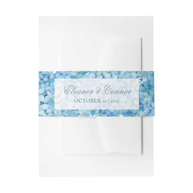 Blue Hydrangea Sophisticated Wedding Invitation Belly Band (Front Example)