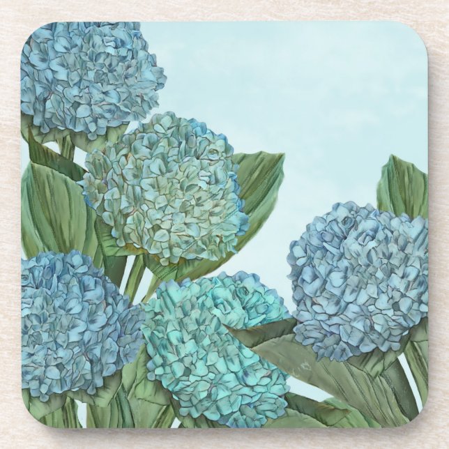 Blue Hydrangea Square Paper Coaster (Front)