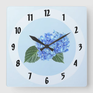 Blue Hydrangea Square Wall Clock
