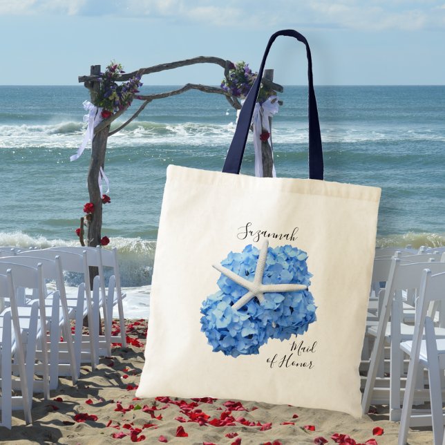Blue Hydrangea Starfish Bridesmaid Bridal Party Tote Bag (Creator Uploaded)