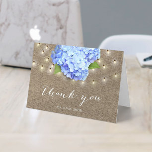 Blue Hydrangea String Lights Burlap Thank You