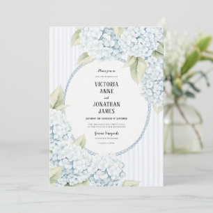 Blue Hydrangea Stripe Vintage Wedding Invitation