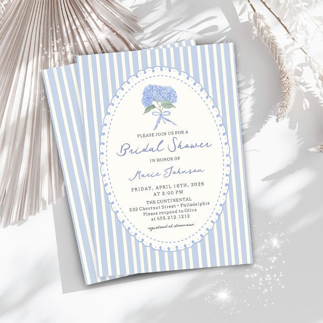 Blue Hydrangea Stripes Bridal Shower Invitation (Creator Uploaded)