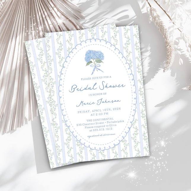 Blue Hydrangea Stripes Bridal Shower Invitation (Creator Uploaded)