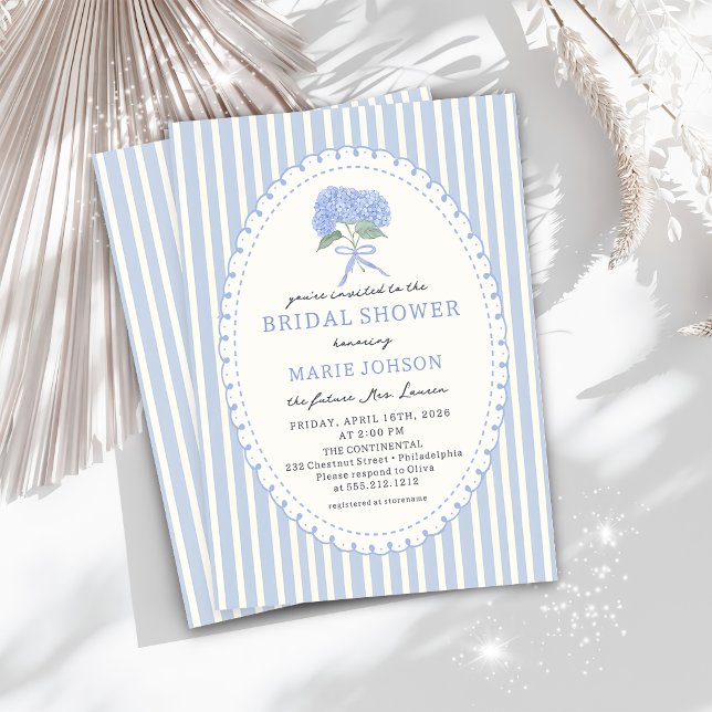 Blue Hydrangea Stripes Bridal Shower Invitation (Creator Uploaded)