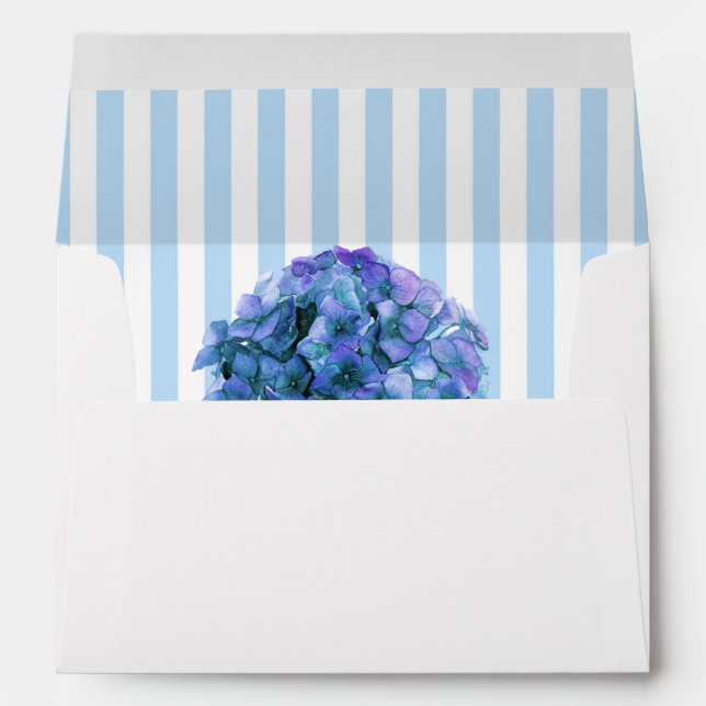 Blue Hydrangea & Stripes Floral Summer Envelope (Back (Bottom))