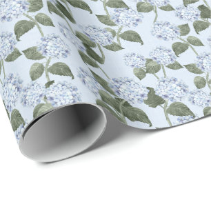 Blue Hydrangea Summer Garden Linen Texture Wrapping Paper