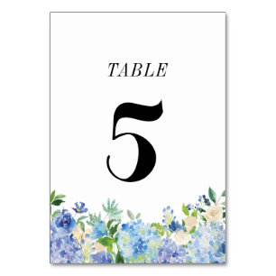 Blue Hydrangea Table Number Card - Table Five