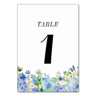 Blue Hydrangea Table Number Card - Table One