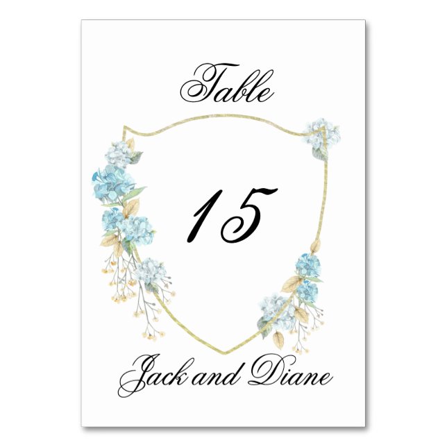Blue Hydrangea Table Number Cards (Front)