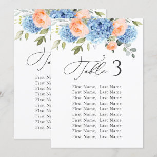 Blue Hydrangea Table Number Seating Chart Cards