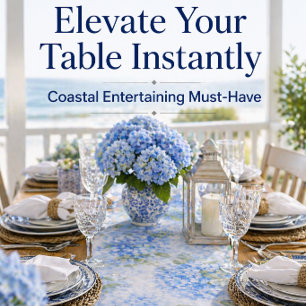 Blue Hydrangea Table Runner   Coastal Hamptons 