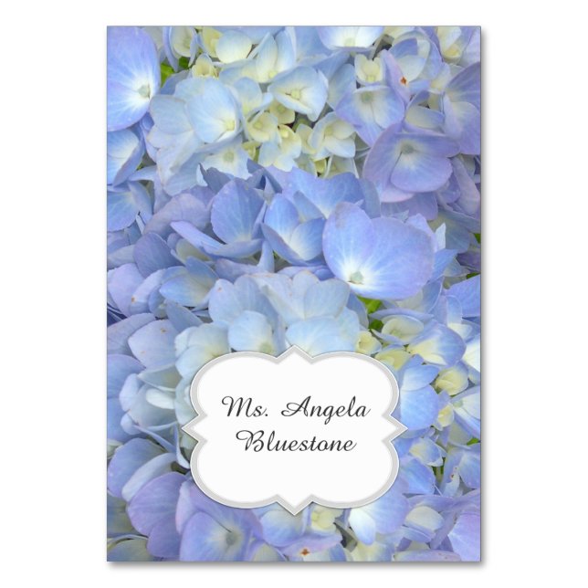 Blue Hydrangea Tented Place Cards Name (Front)