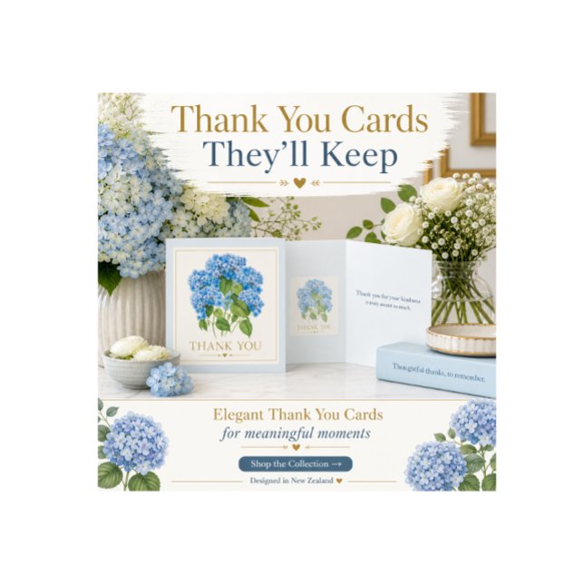 Blue Hydrangea Thank You Card Elegant Floral (Elegant cards they’ll keep—beautiful designs that make every thank you feel thoughtful and special.)