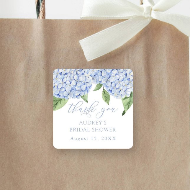 Blue Hydrangea Thank You Customised Bridal Shower Square Sticker (Creator Uploaded)