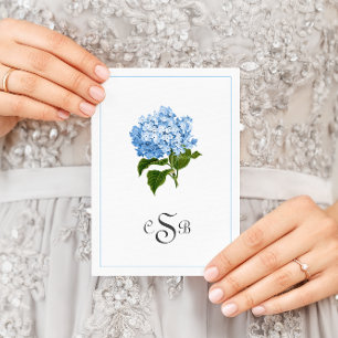 Blue Hydrangea Traditional Three Letter Monogram Thank You Card