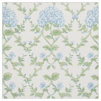 Blue Hydrangea Trellis Floral Pattern Fabric