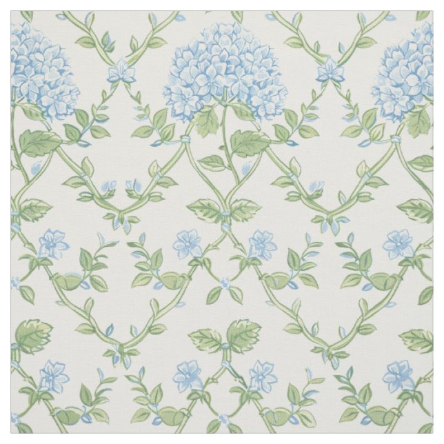 Blue Hydrangea Trellis Floral Pattern Fabric (Swatch)